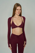 'Micro' V Neck Sports Bra | Burgundy