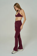 'Angelina Flare' High Waist Leggings with Ruched Waistband | Burgundy