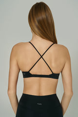 'Micro' V Neck Sports Bra | Black
