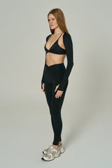 'Micro' V Neck Sports Bra | Black