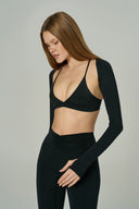 'Micro' V Neck Sports Bra | Black