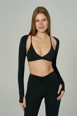 'Micro' V Neck Sports Bra | Black