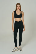 'Angelina Classic' High Waist Leggings with Ruched Waistband | Black