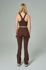'Angelina Flare' High Waist Leggings with Ruched Waistband | Brown