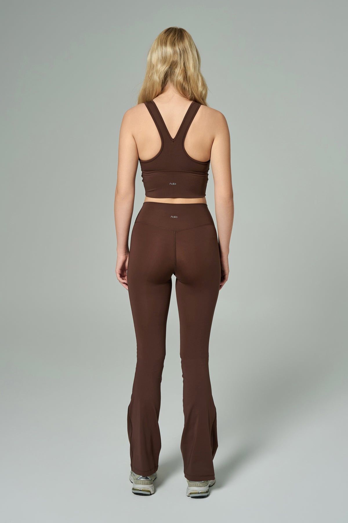 'Angelina Flare' High Waist Leggings with Ruched Waistband | Brown