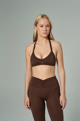 'Angelina Flare' High Waist Leggings with Ruched Waistband | Brown