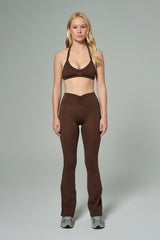 'Angelina Flare' High Waist Leggings with Ruched Waistband | Brown