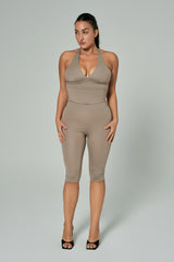 'Audrey' Diz Altı Kapri Boy Tayt | Vizon