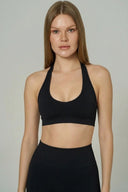 Seamless Move Backless Halter Neck Sports Bra | Black