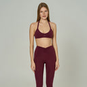 'Angelina Classic' High Waist Leggings with Ruched Waistband | Burgundy