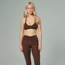 'Angelina Flare' High Waist Leggings with Ruched Waistband | Brown