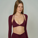 'Micro' V Neck Sports Bra | Burgundy