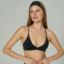 'Micro' V Neck Sports Bra | Black