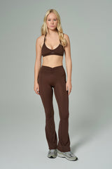 'Angelina Flare' High Waist Leggings with Ruched Waistband | Brown